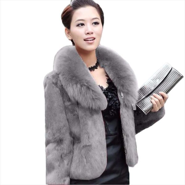 

искусственного меха пальто женщин короткий черный 5xl плюс размер куртки 2019 новая зимняя мода мама кролика тонкий зеленый fox воротник, Black