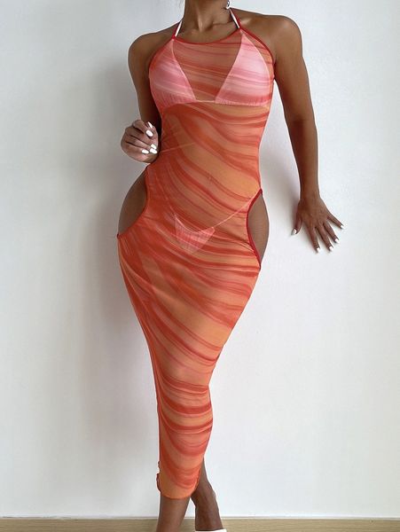 

allover print cut-out halter cover up y3uf#, White;black