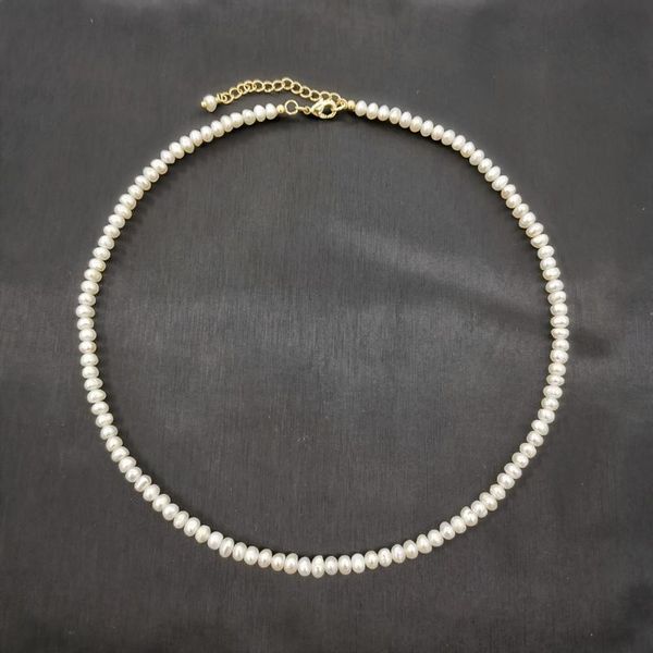 

4mm white freshwater pearl necklace 14k gold filled adjustable chain pearls beaded exquisite choker collier perles perlas women, Silver