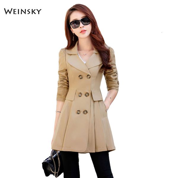 

women casual style solid color double breasted windbreaker and outwear fashion sashes office coat design trench