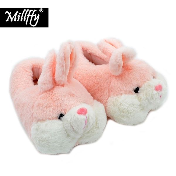

millffy lovely pink rabbit plush winter warm velvet slippers comfortable indoor shoes hamster bunny slippers cat plush slippers y200106, Black
