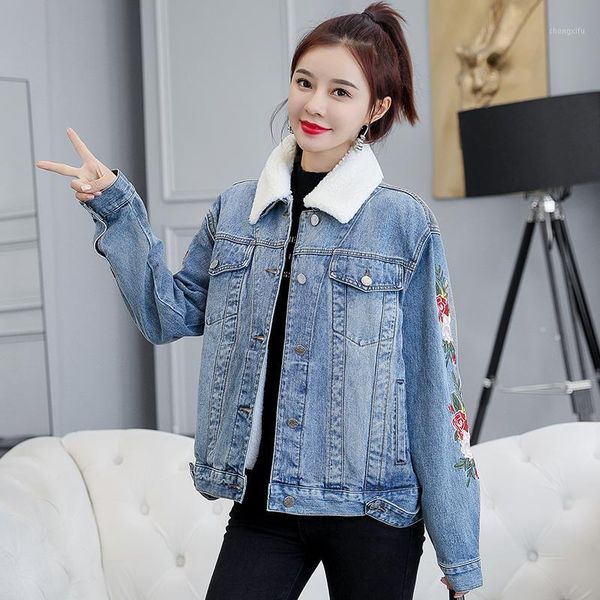 

chohill lamb hair autumn and winter denim women plus velvet padded padded jacket jacket women 2021 new loose cotton coat1, Black;brown