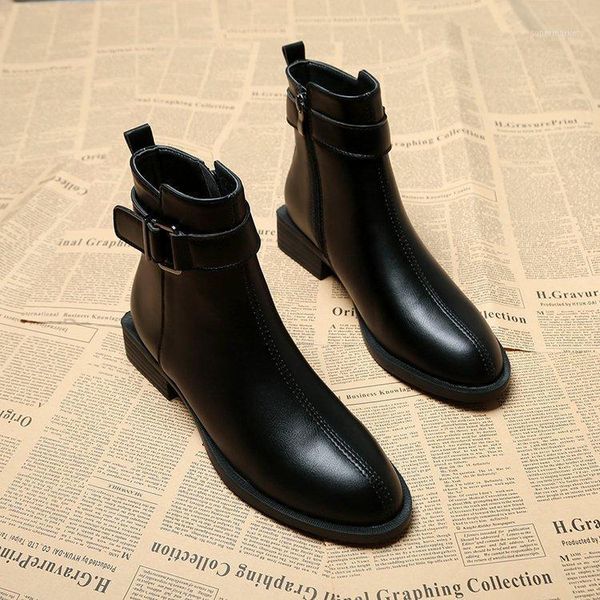 

white ankle boots women shoes autumn winter footwear zipper plush boots-women flat heel low rock 2021 ladies rubber pointy fur1, Black