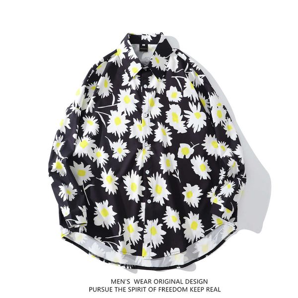 

spring and summer 2020 new daisy printed chiffon long sleeve shirt, White;black
