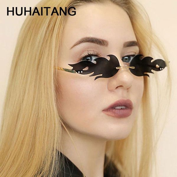 

huhaitang luxury rimless fire flame sunglasses women fashion prom party brand designer sun glasses for men, White;black