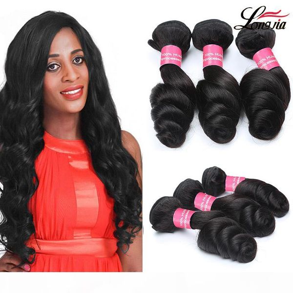 

indian loose wave virgin hair bundles indian virgin hair loose wave indian loose wave human hair extensions 3 bundles, Black