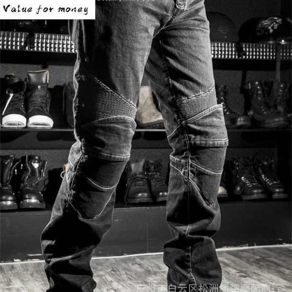 

mens biker black jeans motocycle denim pants male stretch original trousers off-road pants protection clothing xxxxl plus size, Blue