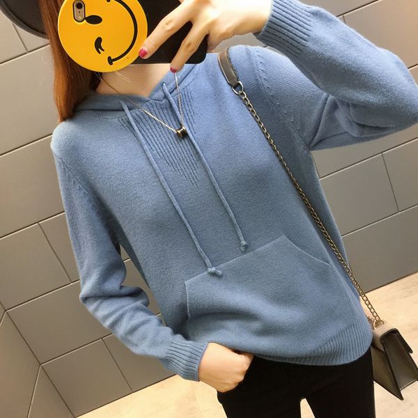 

fashion loose hooded pullovers knitting casual sweater, Gray