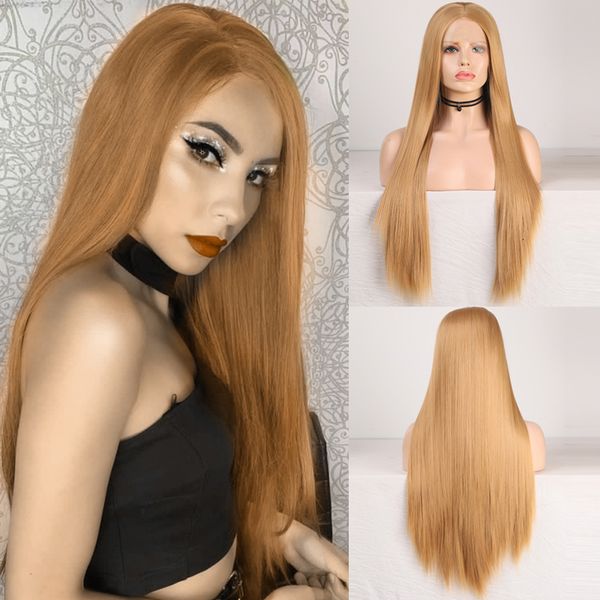 

charisma blonde wig long straight hair synthetic lace front wig middle part cosplay wigs for women cosplay, Black;brown