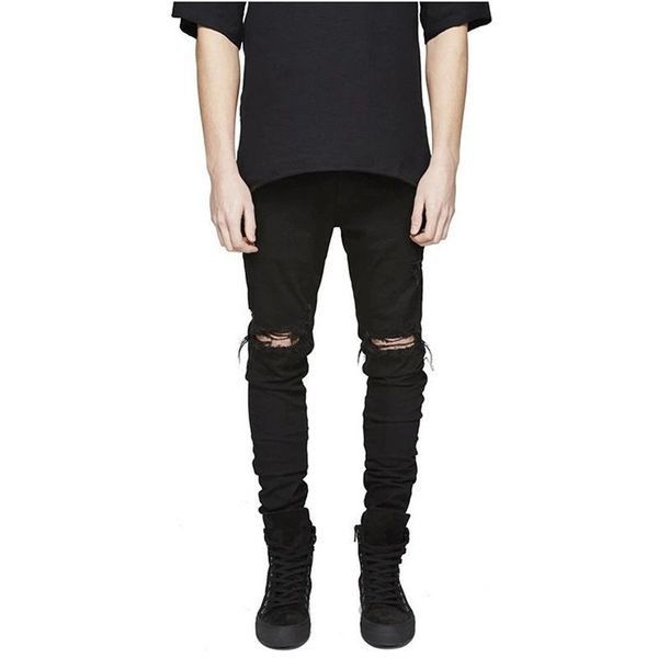 

2020 new streetwear fashion quality men black skinny slim fit jeans male ripped destroyed holes casual denim pants, Blue