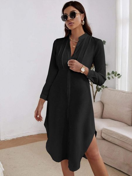 

curved hem shirt dress c6tt#, Black;gray