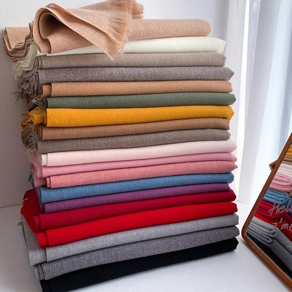 

autumn and winter new classic solid color warm scarf women fashion imitation cashmere thickened student bib dual-use shawl, Blue;gray