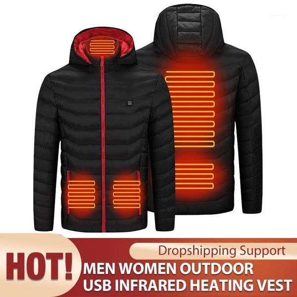 

men usb electric battery heated jackets outdoor long sleeves heating hooded coat jackets warm winter thermal clothing1, Black