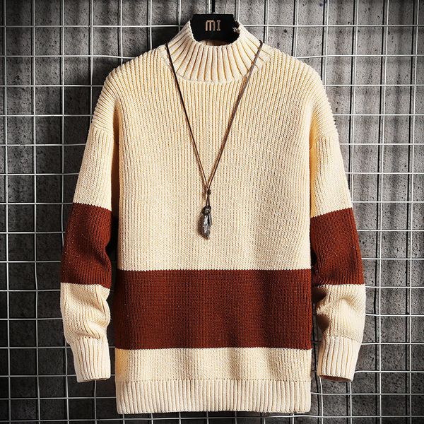 

2021 new spring fall streetwear japanese style male harajuku long turtelneck sweater x3v5, White;black