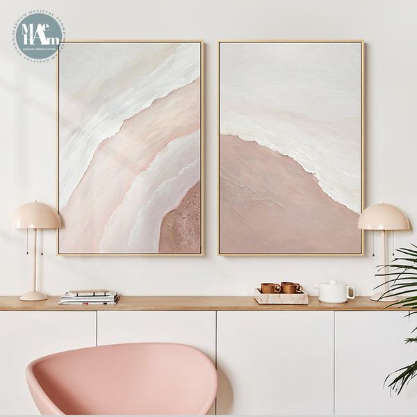 

nordic abstract pink sea river beach wall art canvas painting retro poster print wall picture for living room dinner room decor