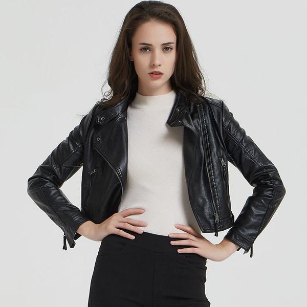 

women's leather & faux 2021 jacket long learher clothes for women, Black
