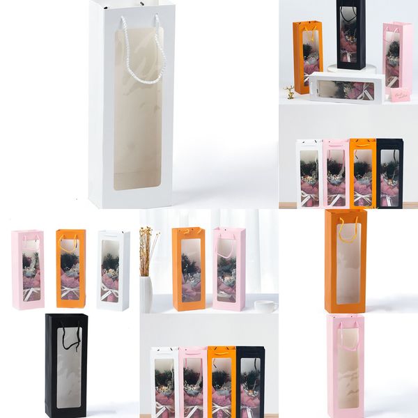 

white visible solid bags clear window paper bag for wine flower packing party festival gift package 4 ntboz