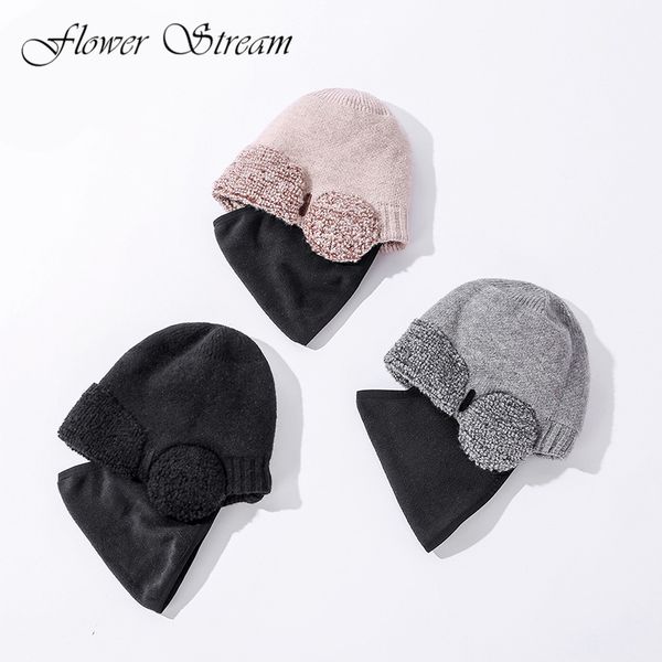 

european and american autumn and winter masks siamese knitted hat men and women casual wild ear protection warm knitted hat, Blue;gray