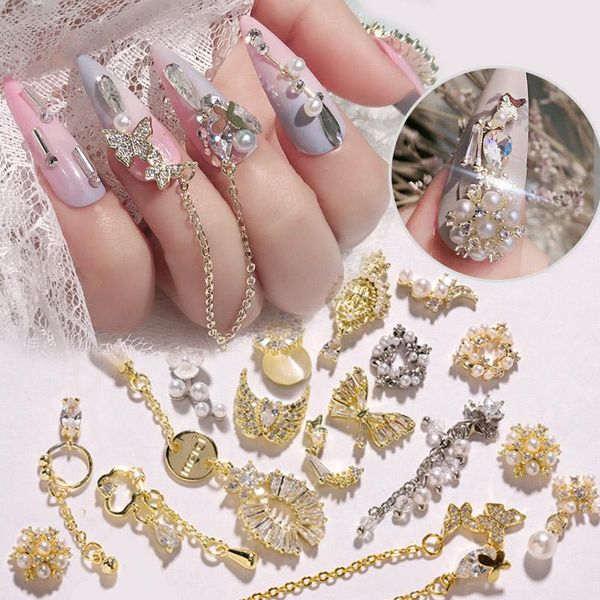

nail art decorations 10 pcs shiny noble zircon 3d charm diamonds crystal alloy pearl pendant jewelry manicure design accessories, Silver;gold