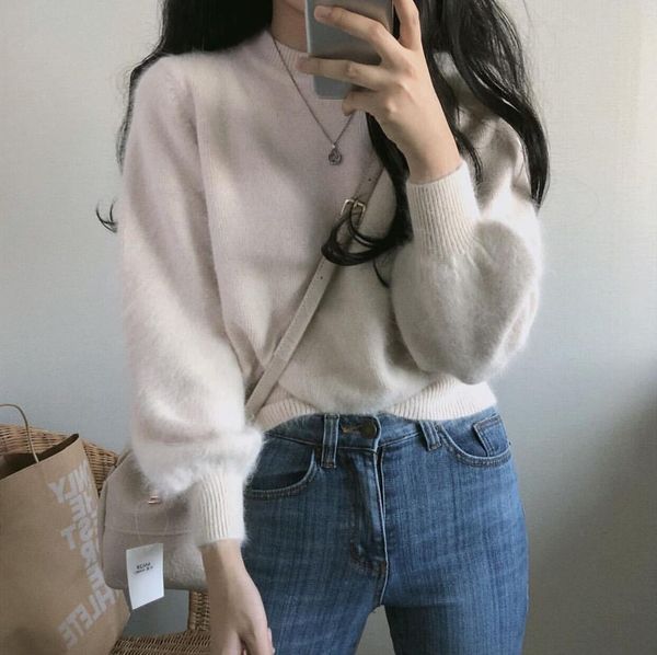 

mohair 2021 soft milk blue women's nightgown fall and winter wear new lazy wind pulley coat tide 6kp5, White;black