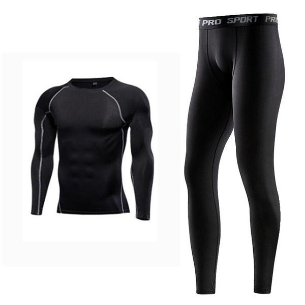 

fitness suit men's spring and summer basketball training tight quick dry clothes running sports long sleeve pants, Gray