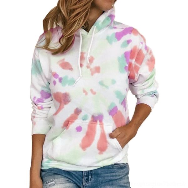 

mmyrt 2020 women's casual tie dye printing color sweater 2020 women's hooded long sleeve casual tie dye printing color hooded long, Black