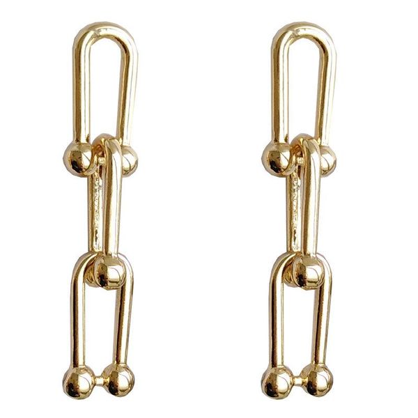 

punk style gold color chic u shaped chain hoop earrings women's chunky hoops geometrical brass long geometric earrings 2021, Silver