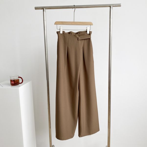 

2021 new autumn high waist wide leg straight pant with pocket vintage loose elegant pants women casual long trousers hhi2, Black;white