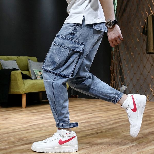 

ky6ma 2020 spring summer thin harlan tooling jeans men's loose 9 size jeans jeanstrousers and jeansankle-length b ankle large points fa, Blue