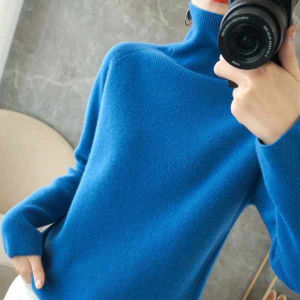 

2021 quality 100% wool knitting women's blouses winter turtleneck high 6 colors manga long ladies jumpers soft pullovers n11n, White;black