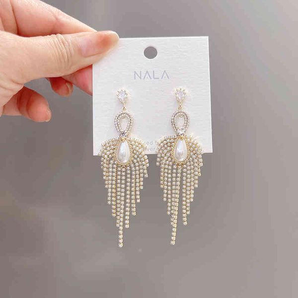 

earrings charms 925 silver needle high sense pearl heavy industry personality trend show face thin women luxury w5, Golden