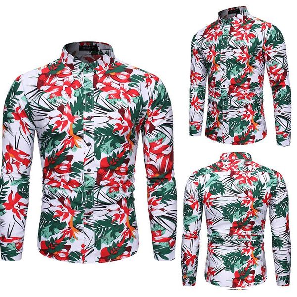 

men's casual shirts brand creative personality fashion leisure business long sleeve slim shirt hawaiian men streetwear, White;black