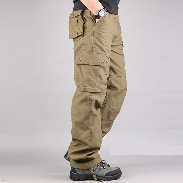 

men's cargo mens casual multi pockets military large size 44 tactical pants men outwear army straight slacks long trousers, Black