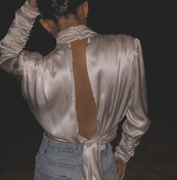 

da 2415b 2021 long sleeve lace-up backless t-shirt, White;black