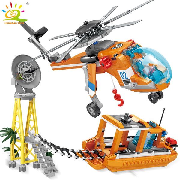 

huiqibao 432pcs sea fire rescue helicopter boat model building blocks kit city figures bricks diy construction toys for children sqcdrq