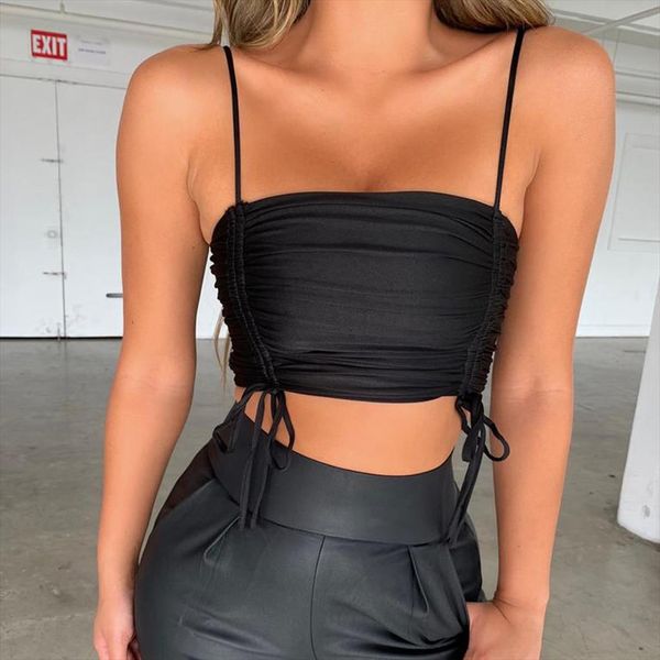 

women summer crop tank fashion womens bandage ruched short off shoulder camis tank vest cropped feminino, White