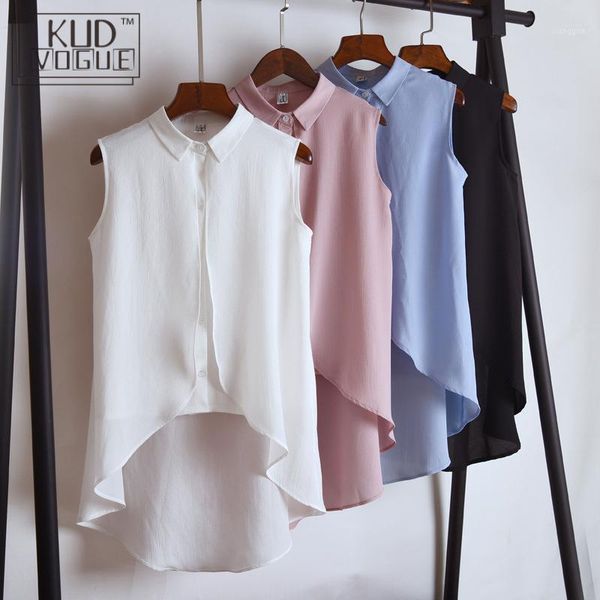 

women chiffon white blouse summer plus size woman clothes harajuku elegant sleeveless ruffles loose double-layer office shirt1