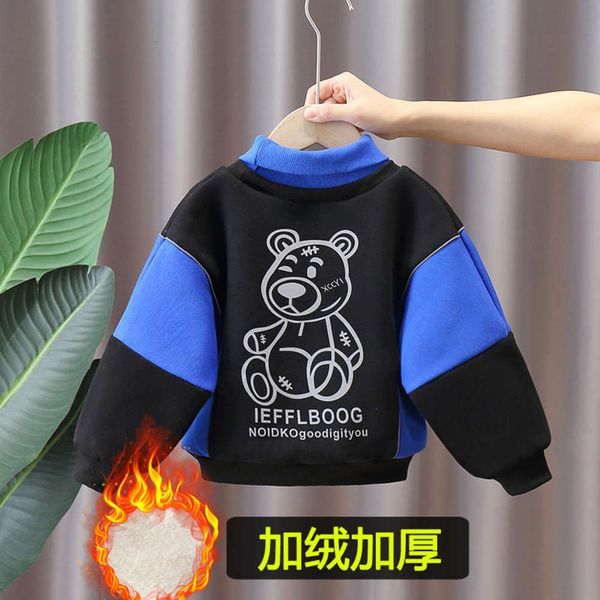 

6939 half high collar sweater boy's baby autumn winter 2020 children's plush thickened cloth and bottom coat, Black