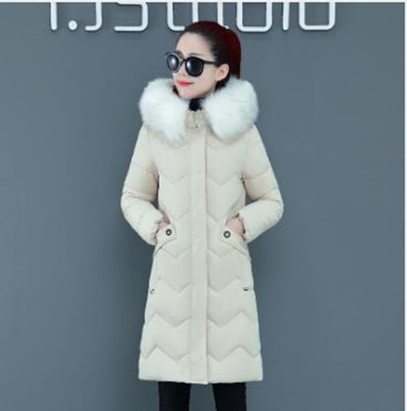 

wholesale winter women's mid-length slim-fit large fur collar over the knee thick down padded jacket, Black