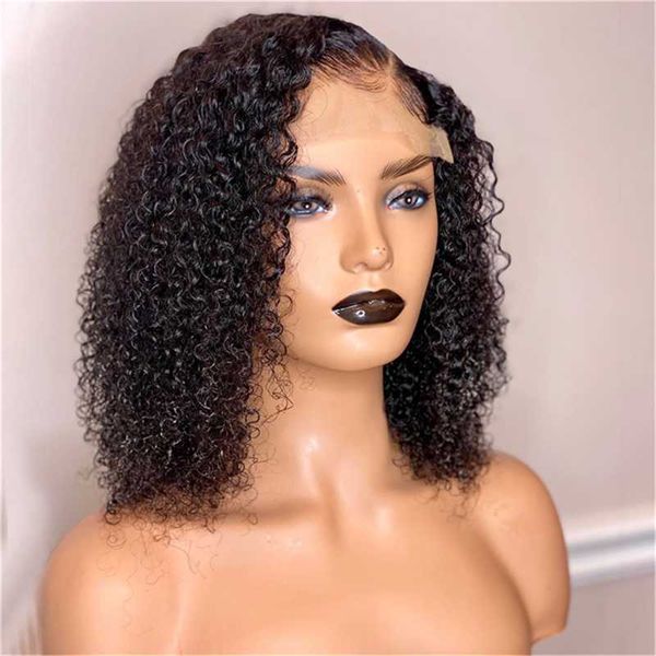 

130% short curly bob 13x4 lace front human hair wigs remy brazilian for women pre pluck bleached knots 4x4 closure slove rosa, Black;brown