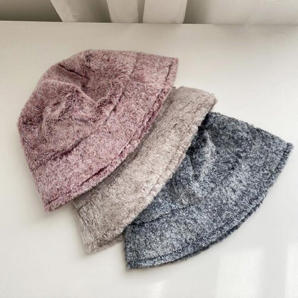 

3 colors new styles winter thicken solid color bucket hats mens womens outdoor travel warm fisherman hat fashion lady wool fishing hat, Blue;gray