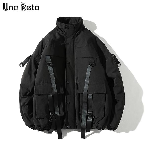 

una reta winter jacket coats men new casual windbreaker jackets mens parka plus size hip hop bandage design coats man streetwear s191128, Black
