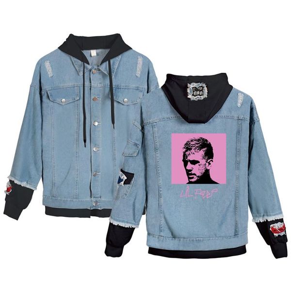 

lil peep printed denim jacket women boyfriend style hooded jeans jacket for women men cowboy denim coat casual outwear overcoat, Black;brown
