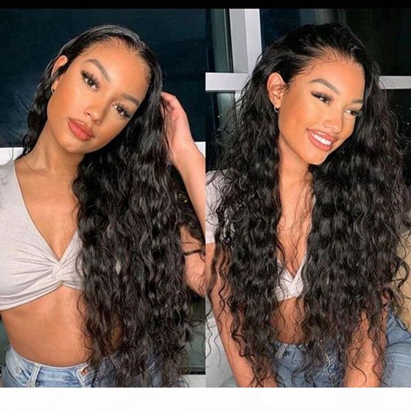 

180density loose water wave human hair full lace wigs pre plucked hairline loose wave 13x6 lace front wigs for women 360 frontal bleach, Black