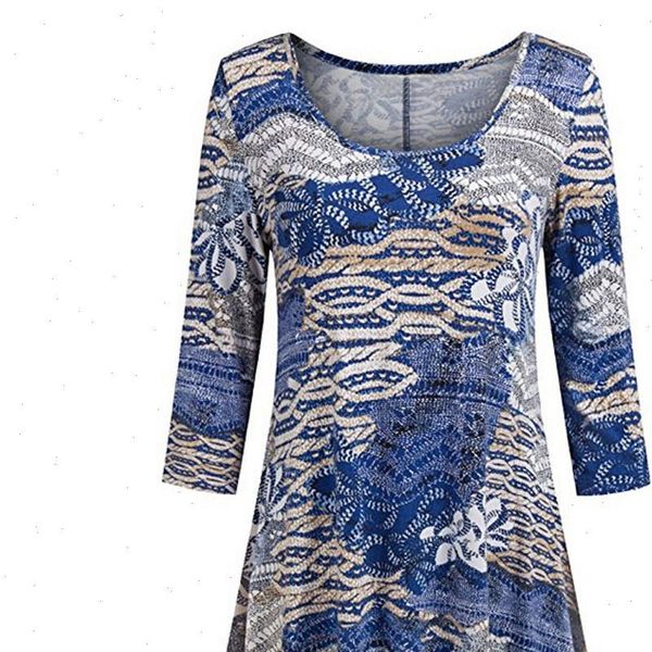 

fashion womens casual floral print shirts 3 4 sleeves o neck tunic blouse printed cropped sleeves round neck top, White