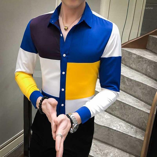 

summer fashion night club streetwear social shirt chemise homme camisa de botao designer men shirt slim fit long sleeve shirts1, White;black