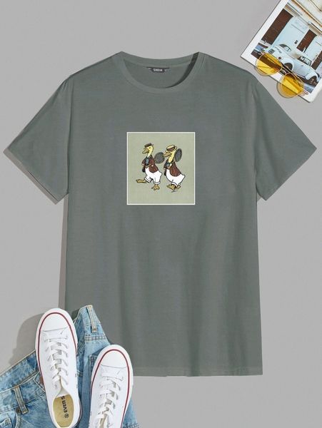 

men cartoon duck print tee t6o6#, White;black