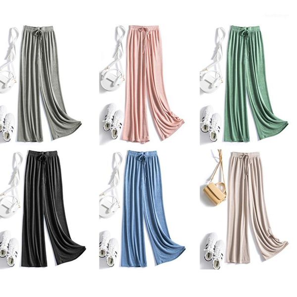 

dtstarzg cool thin summer pants for women 2020 korean elastic high waist belt wide leg pants female pink green trousers women1, Black;white