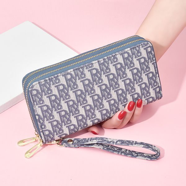 

wholesale ladies coin purse classic printed leather long wallet elegant atmosphere contrast leather clutch bag multi-card double zipper fash, Red;black