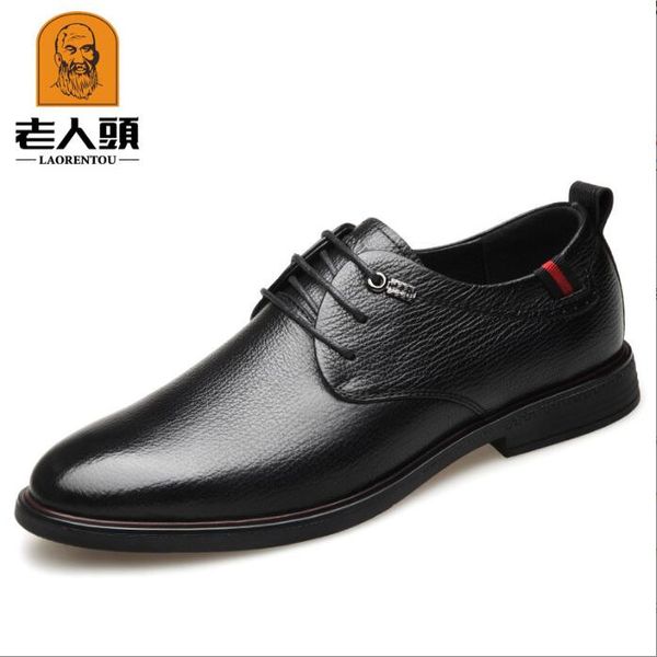 Alter Mann Kopf Schuhe Herren spitze Zehen formelle Lederschuhe 2021 neuer Modetrend echter weicher Boden Business Casual Schuh